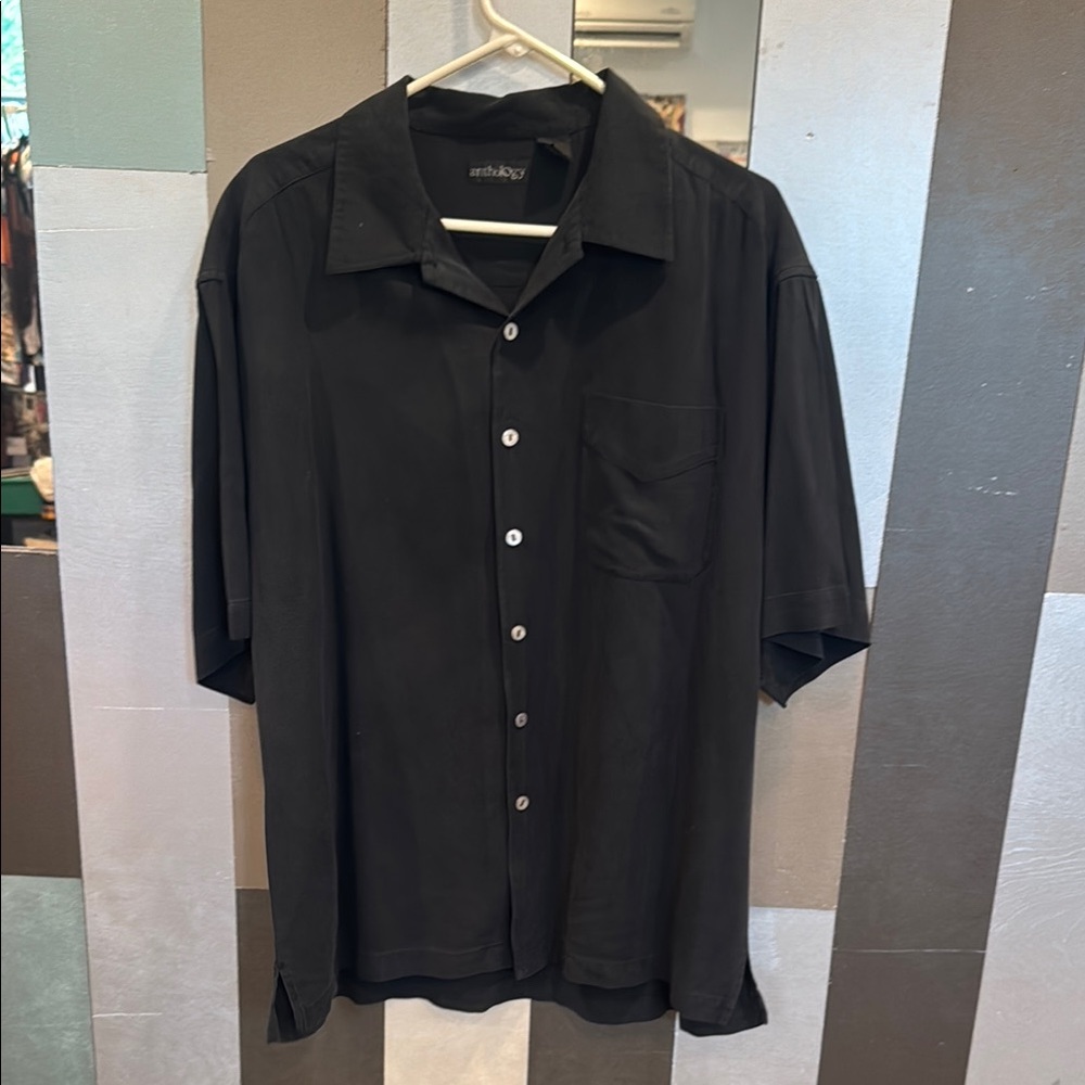 Anthology Black Men's Silk Button Down Shirt